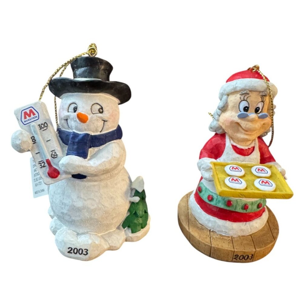 Set Snowman & Mrs. Claus Marathon 2003 Holiday Ornament Series 3 Collectibles